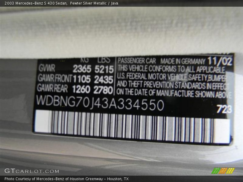 Pewter Silver Metallic / Java 2003 Mercedes-Benz S 430 Sedan
