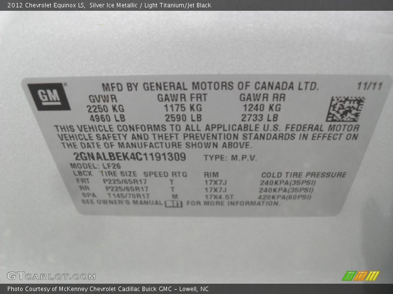 Silver Ice Metallic / Light Titanium/Jet Black 2012 Chevrolet Equinox LS
