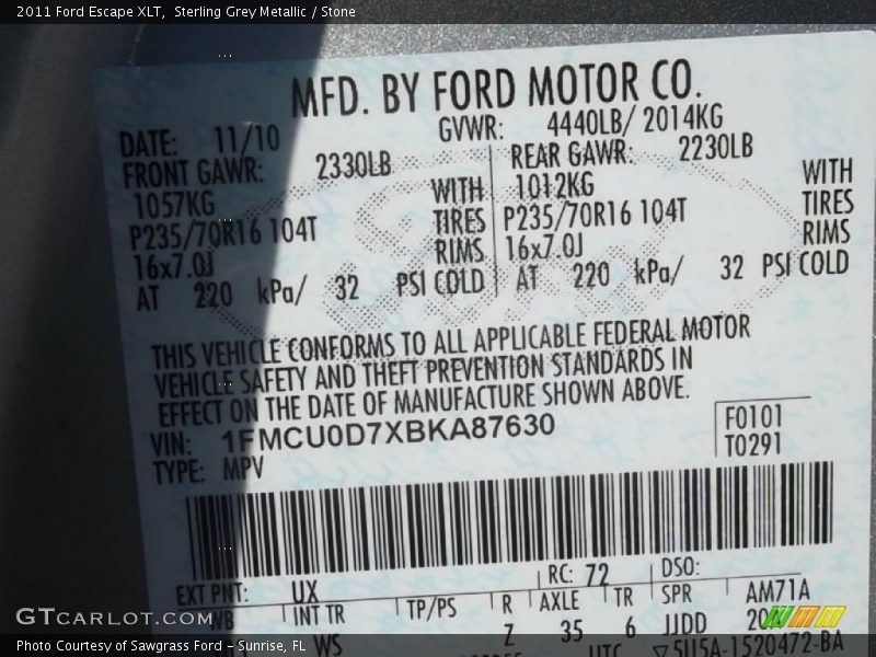 Sterling Grey Metallic / Stone 2011 Ford Escape XLT