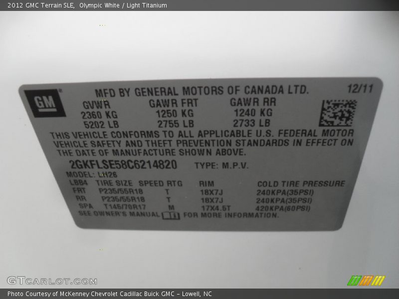 Olympic White / Light Titanium 2012 GMC Terrain SLE