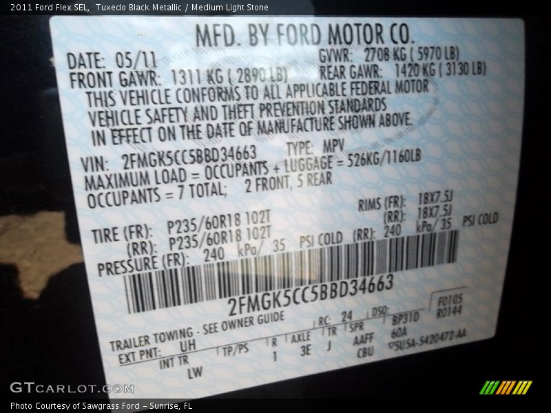 Tuxedo Black Metallic / Medium Light Stone 2011 Ford Flex SEL