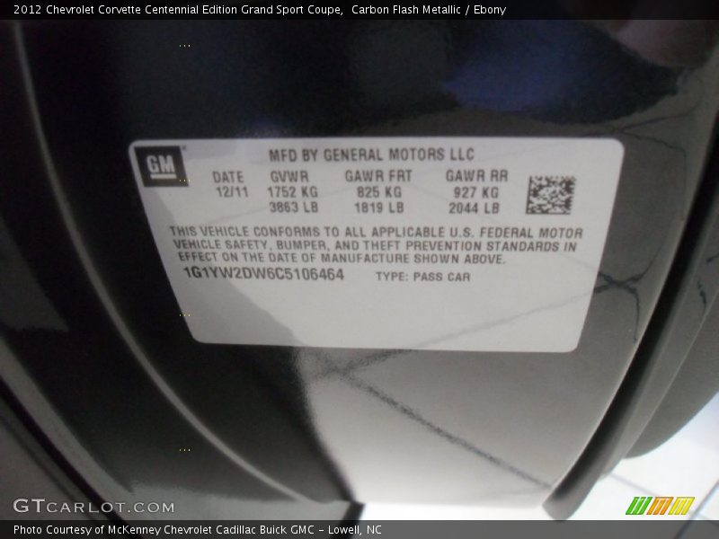 Carbon Flash Metallic / Ebony 2012 Chevrolet Corvette Centennial Edition Grand Sport Coupe