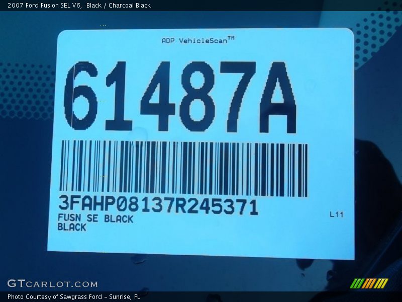 Black / Charcoal Black 2007 Ford Fusion SEL V6