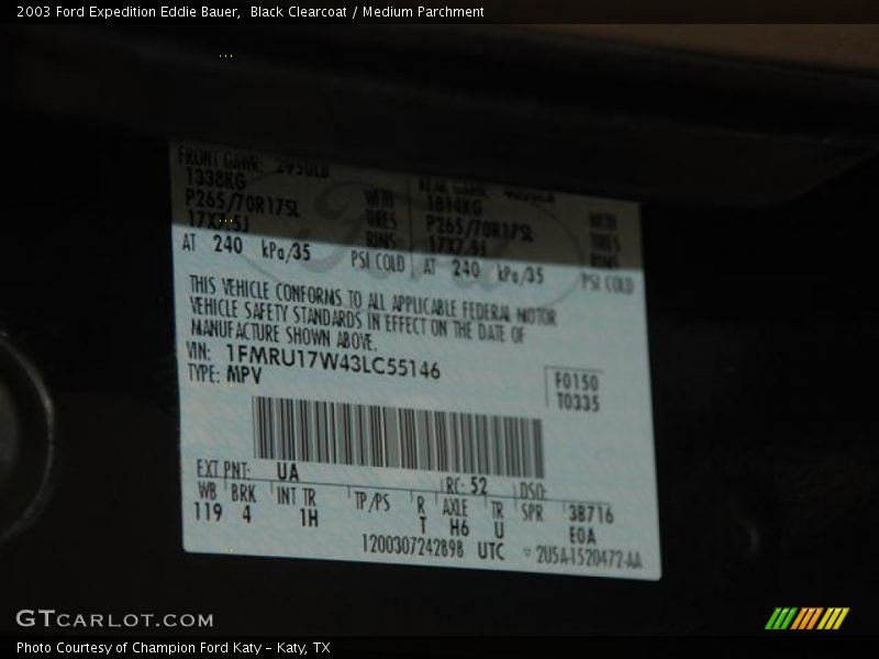 Black Clearcoat / Medium Parchment 2003 Ford Expedition Eddie Bauer