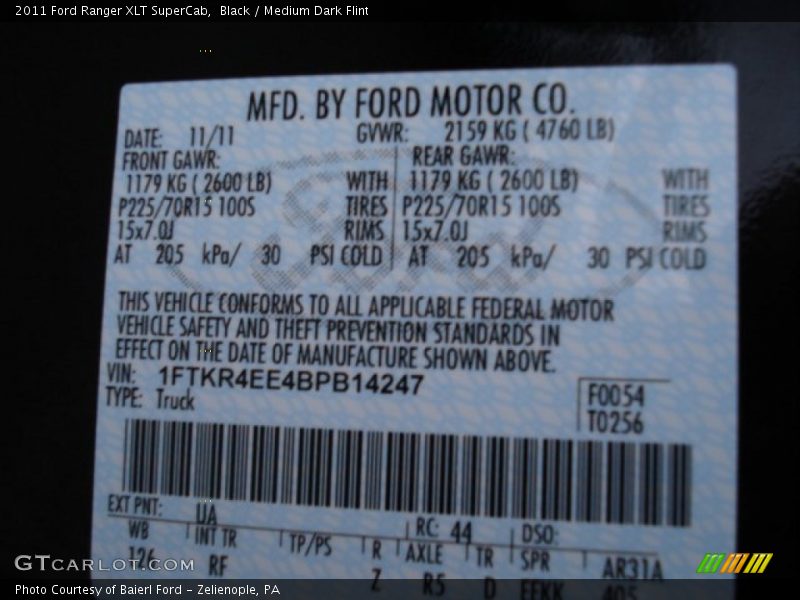 Black / Medium Dark Flint 2011 Ford Ranger XLT SuperCab