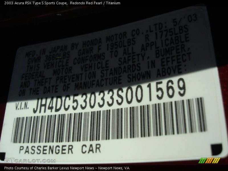Redondo Red Pearl / Titanium 2003 Acura RSX Type S Sports Coupe