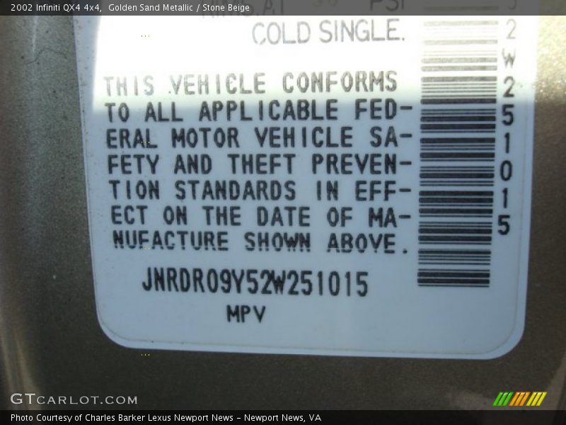 Golden Sand Metallic / Stone Beige 2002 Infiniti QX4 4x4