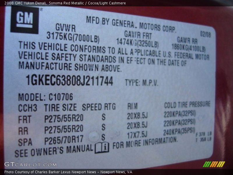 Sonoma Red Metallic / Cocoa/Light Cashmere 2008 GMC Yukon Denali