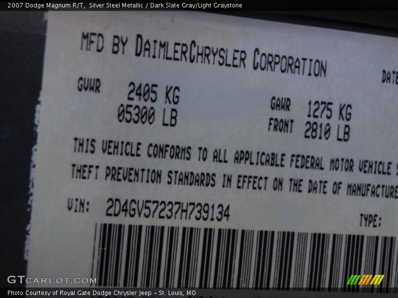 Silver Steel Metallic / Dark Slate Gray/Light Graystone 2007 Dodge Magnum R/T