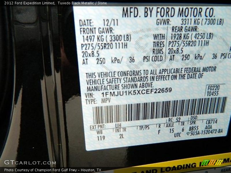 Tuxedo Black Metallic / Stone 2012 Ford Expedition Limited