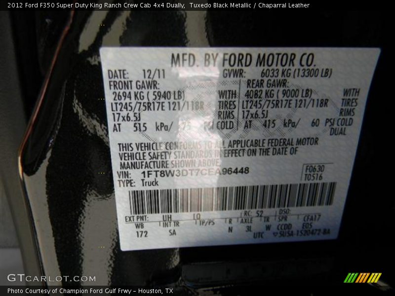 Tuxedo Black Metallic / Chaparral Leather 2012 Ford F350 Super Duty King Ranch Crew Cab 4x4 Dually