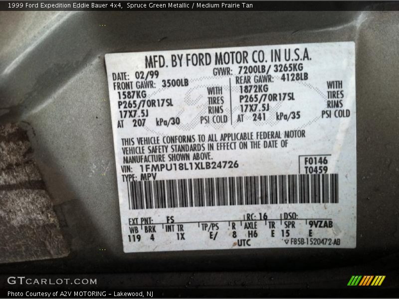 1999 Expedition Eddie Bauer 4x4 Spruce Green Metallic Color Code FS