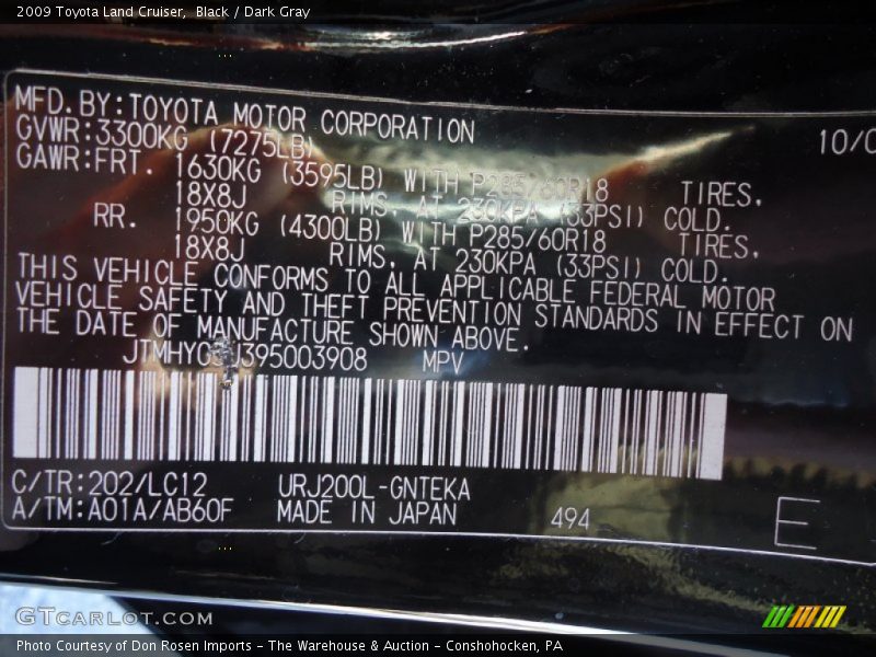 Black / Dark Gray 2009 Toyota Land Cruiser