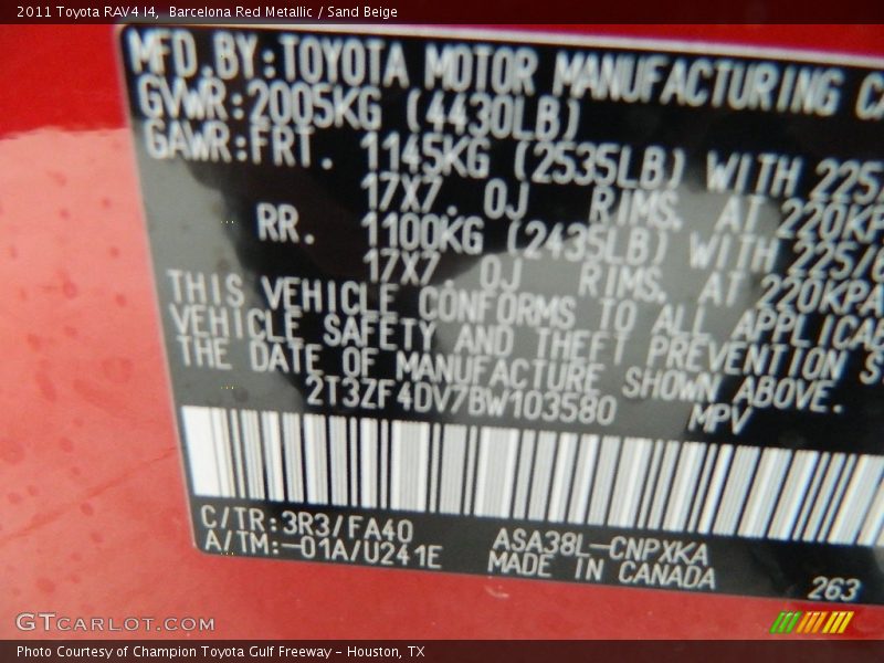 Barcelona Red Metallic / Sand Beige 2011 Toyota RAV4 I4