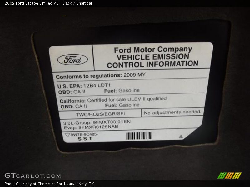 Black / Charcoal 2009 Ford Escape Limited V6