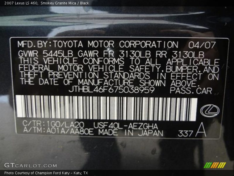 Smokey Granite Mica / Black 2007 Lexus LS 460