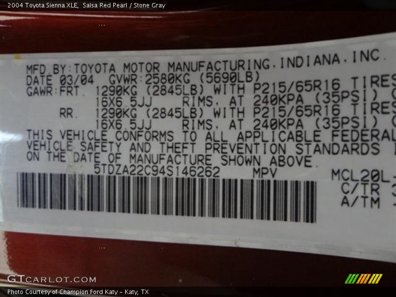 Salsa Red Pearl / Stone Gray 2004 Toyota Sienna XLE