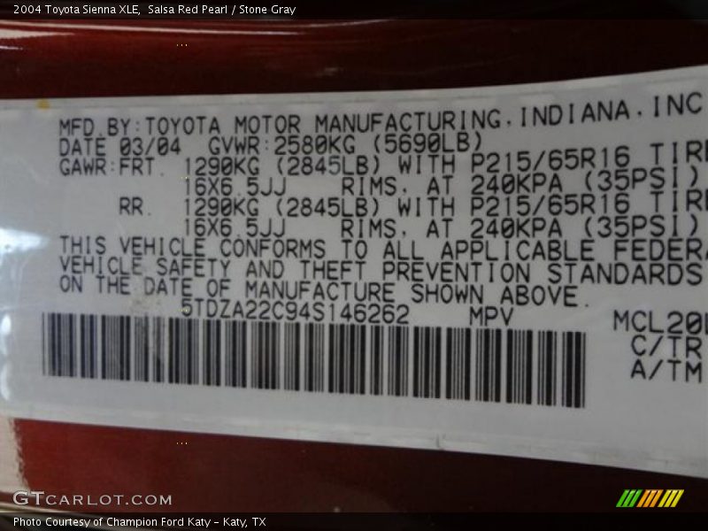 Salsa Red Pearl / Stone Gray 2004 Toyota Sienna XLE