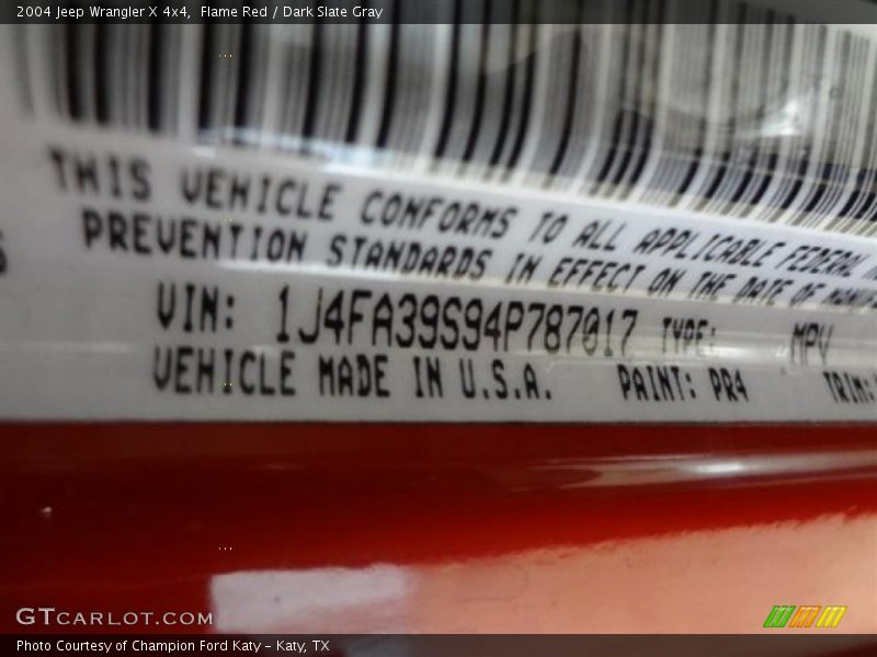 Flame Red / Dark Slate Gray 2004 Jeep Wrangler X 4x4