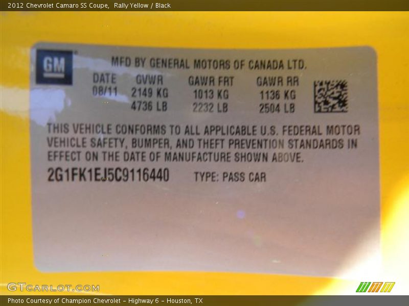 Rally Yellow / Black 2012 Chevrolet Camaro SS Coupe