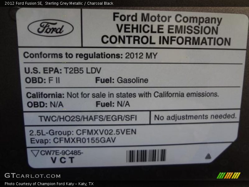 Sterling Grey Metallic / Charcoal Black 2012 Ford Fusion SE