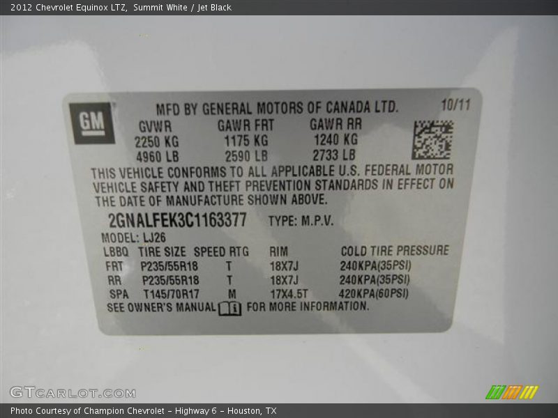 Summit White / Jet Black 2012 Chevrolet Equinox LTZ