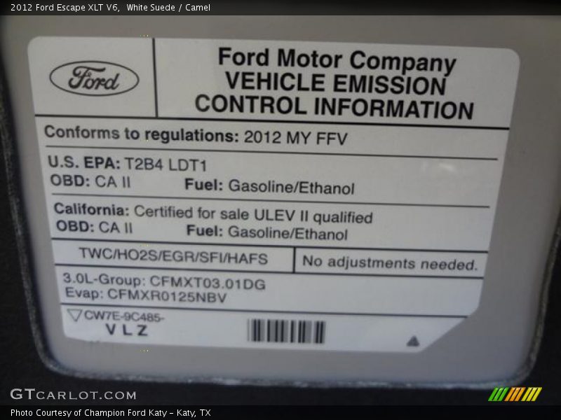 White Suede / Camel 2012 Ford Escape XLT V6