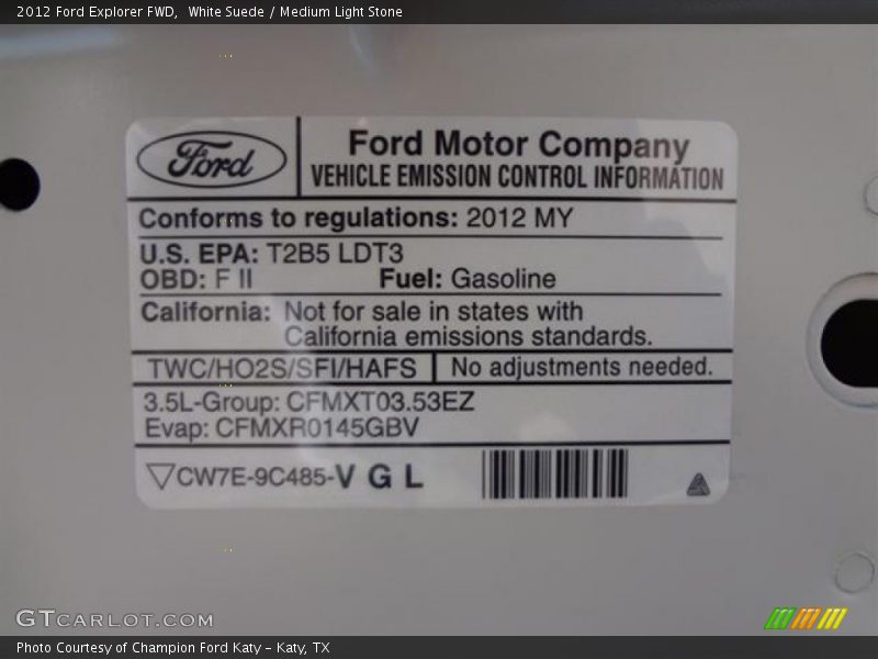 White Suede / Medium Light Stone 2012 Ford Explorer FWD