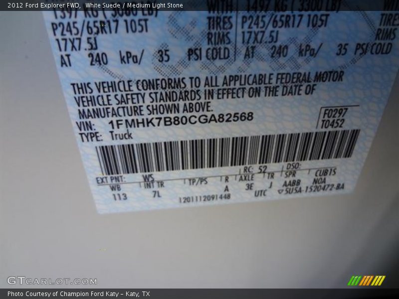 White Suede / Medium Light Stone 2012 Ford Explorer FWD