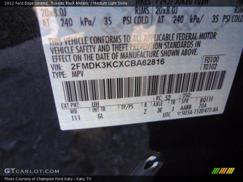 Tuxedo Black Metallic / Medium Light Stone 2012 Ford Edge Limited