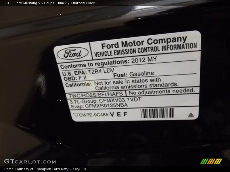 Black / Charcoal Black 2012 Ford Mustang V6 Coupe