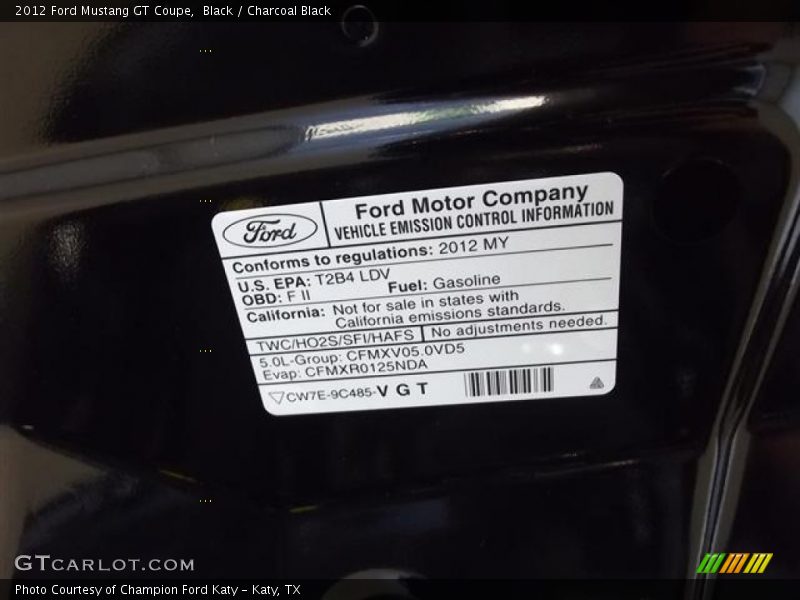 Black / Charcoal Black 2012 Ford Mustang GT Coupe