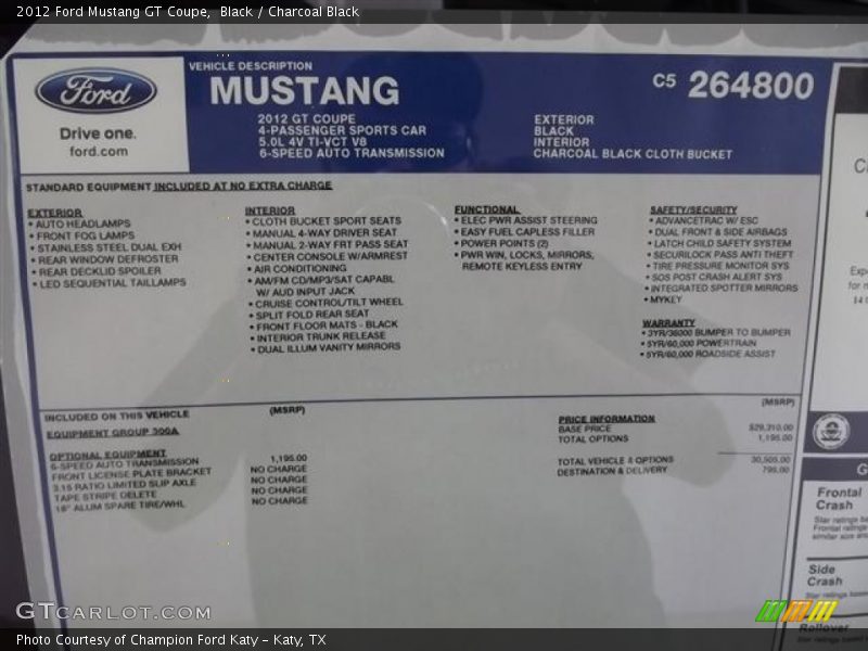 Black / Charcoal Black 2012 Ford Mustang GT Coupe