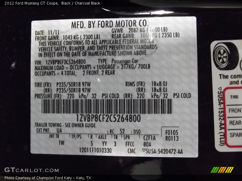 Black / Charcoal Black 2012 Ford Mustang GT Coupe