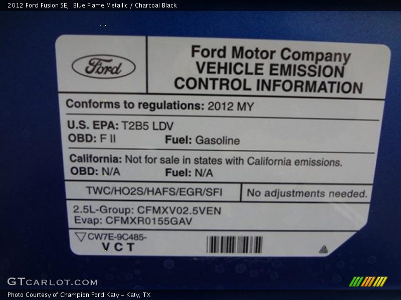 Blue Flame Metallic / Charcoal Black 2012 Ford Fusion SE