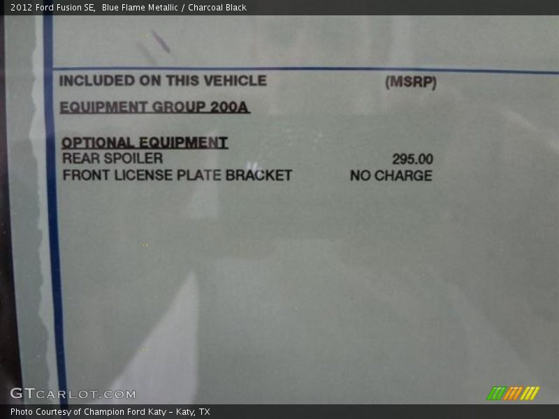 Blue Flame Metallic / Charcoal Black 2012 Ford Fusion SE