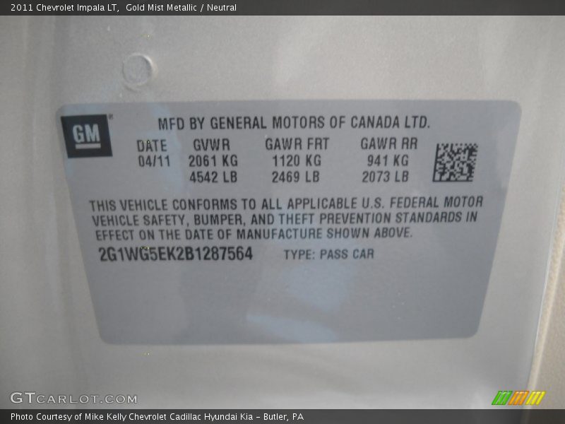 Gold Mist Metallic / Neutral 2011 Chevrolet Impala LT