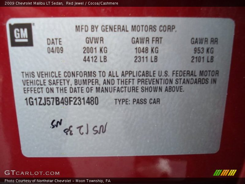 Red Jewel / Cocoa/Cashmere 2009 Chevrolet Malibu LT Sedan