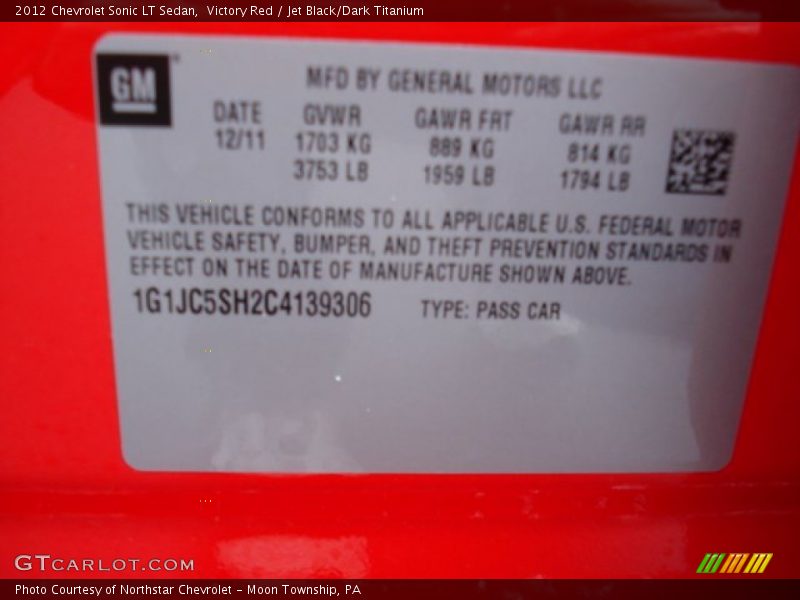Victory Red / Jet Black/Dark Titanium 2012 Chevrolet Sonic LT Sedan
