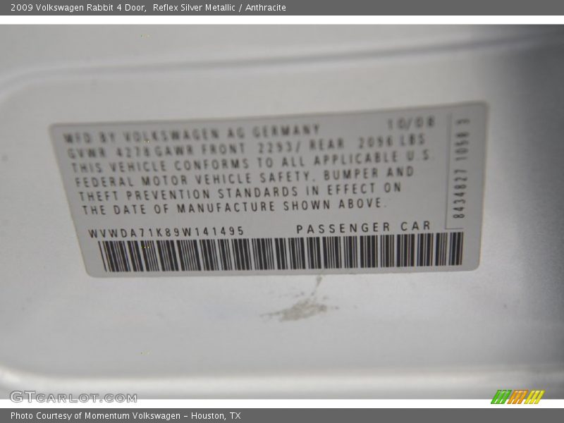 Reflex Silver Metallic / Anthracite 2009 Volkswagen Rabbit 4 Door