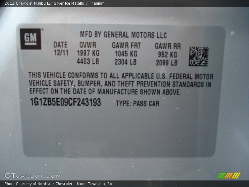 Silver Ice Metallic / Titanium 2012 Chevrolet Malibu LS