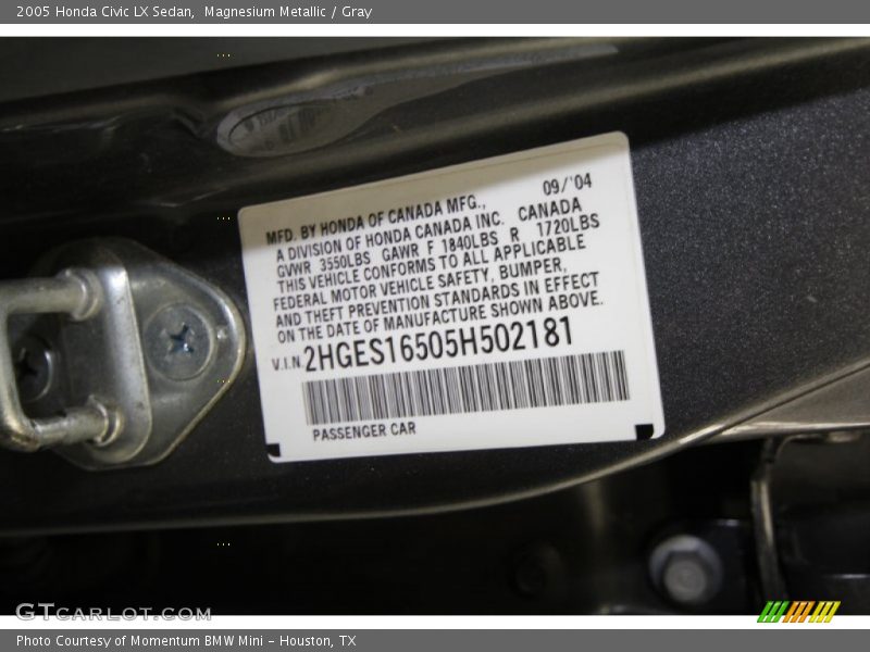 Magnesium Metallic / Gray 2005 Honda Civic LX Sedan