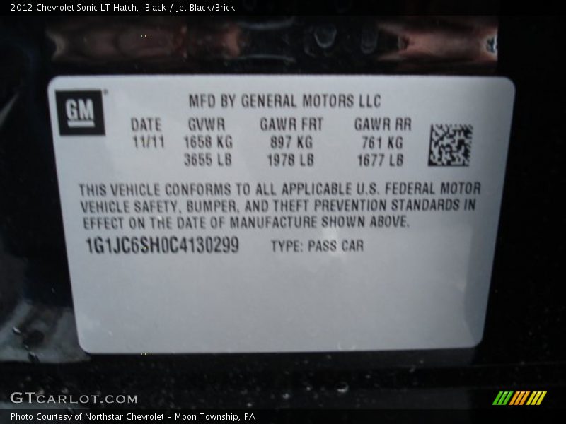 Black / Jet Black/Brick 2012 Chevrolet Sonic LT Hatch