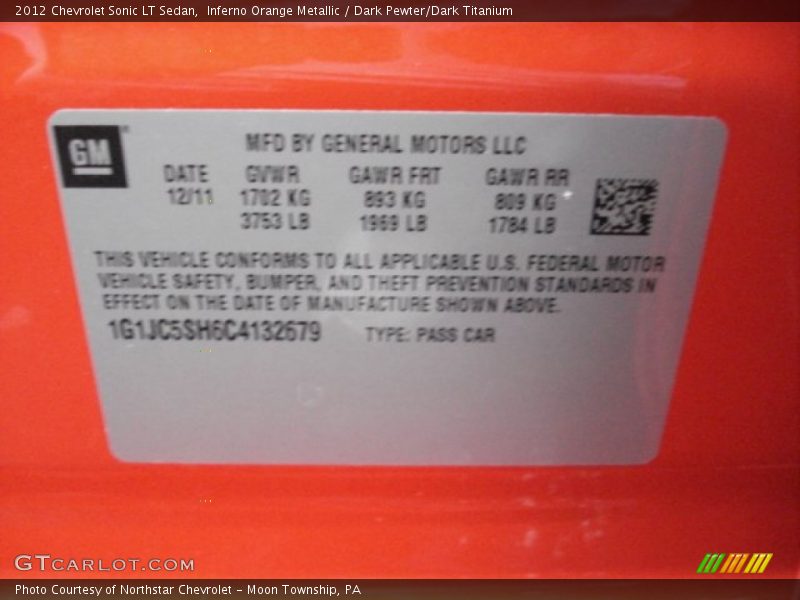 Inferno Orange Metallic / Dark Pewter/Dark Titanium 2012 Chevrolet Sonic LT Sedan