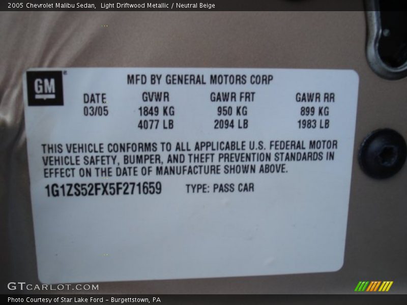 Light Driftwood Metallic / Neutral Beige 2005 Chevrolet Malibu Sedan