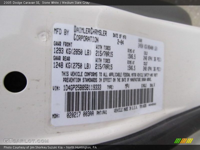 Stone White / Medium Slate Gray 2005 Dodge Caravan SE