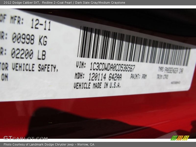 Redline 2-Coat Pearl / Dark Slate Gray/Medium Graystone 2012 Dodge Caliber SXT
