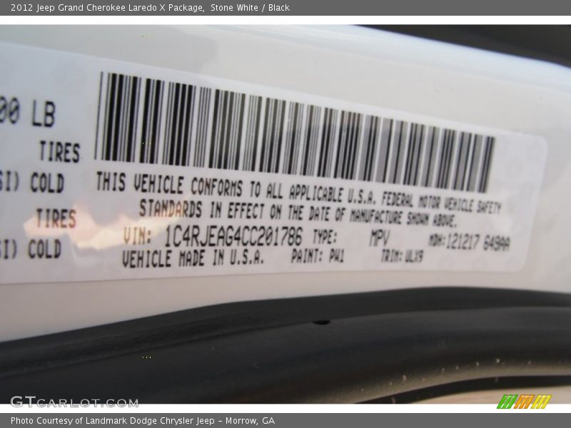 Stone White / Black 2012 Jeep Grand Cherokee Laredo X Package