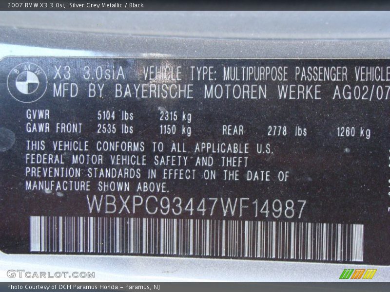 Silver Grey Metallic / Black 2007 BMW X3 3.0si