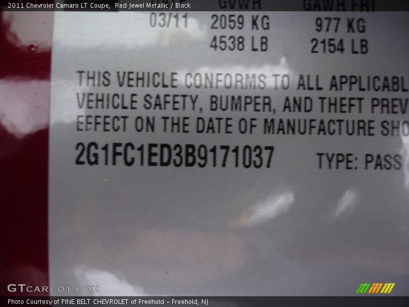Red Jewel Metallic / Black 2011 Chevrolet Camaro LT Coupe